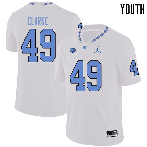 Jordan Brand Youth #49 Jeremiah Clarke North Carolina Tar Heels College Football Jerseys Sale-White